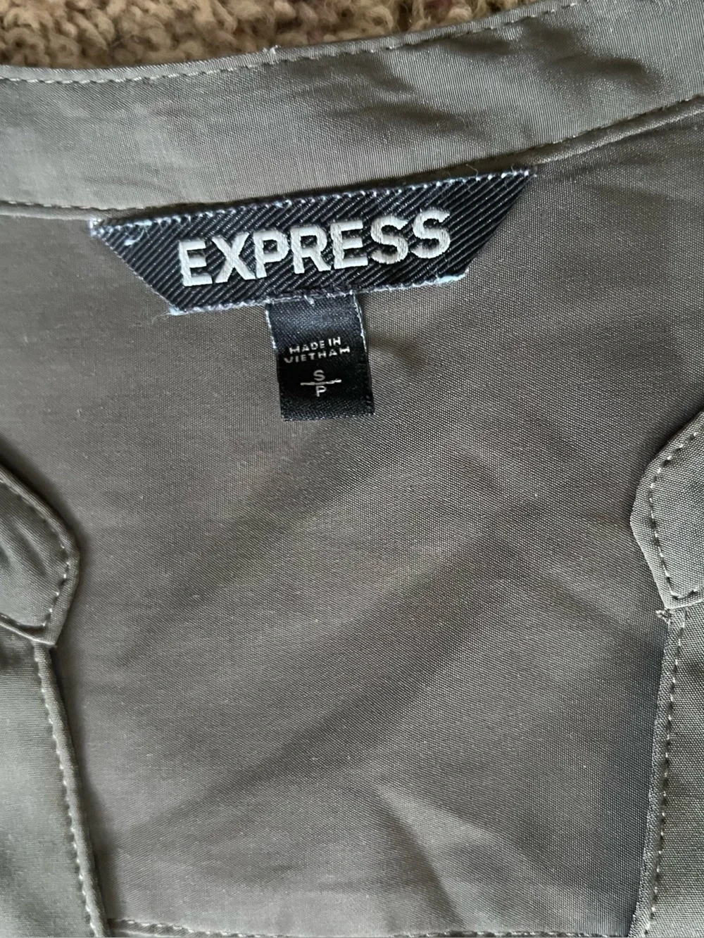 EXPRESS Olive Utility Shirt Dress with Waist Tie cargo style - Picture 6 of 7